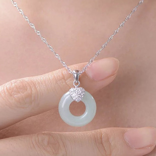 Suyu S925 Silver Inlaid Natural Jade Pendant Ping An Buckle Myanmar Jade Factory Live FC1010303