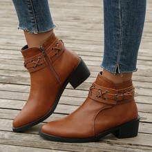 亚马逊2023英伦风马丁靴女秋季新款中低跟短筒显瘦时尚高跟短靴