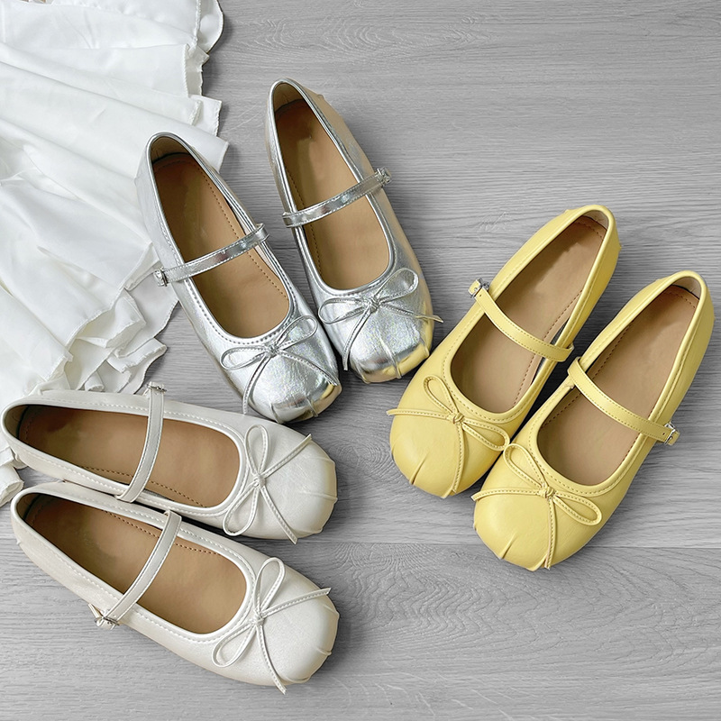 Ballet shoes with hidden heel low-cut, retro Mary Jane shoes, genuine leather, for teenagers, French vintage style