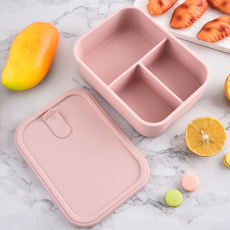 Cross-border Hot Selling Silicone Lunch Box Student Outdoor Lunch Lunch Lunch Box Fresh-keeping Box Split Dinner Plate Microwave Oven Heatable