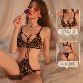 夜酥性感情趣内衣豹纹三点式女绑带吊带套装火辣激情睡衣免脱诱惑