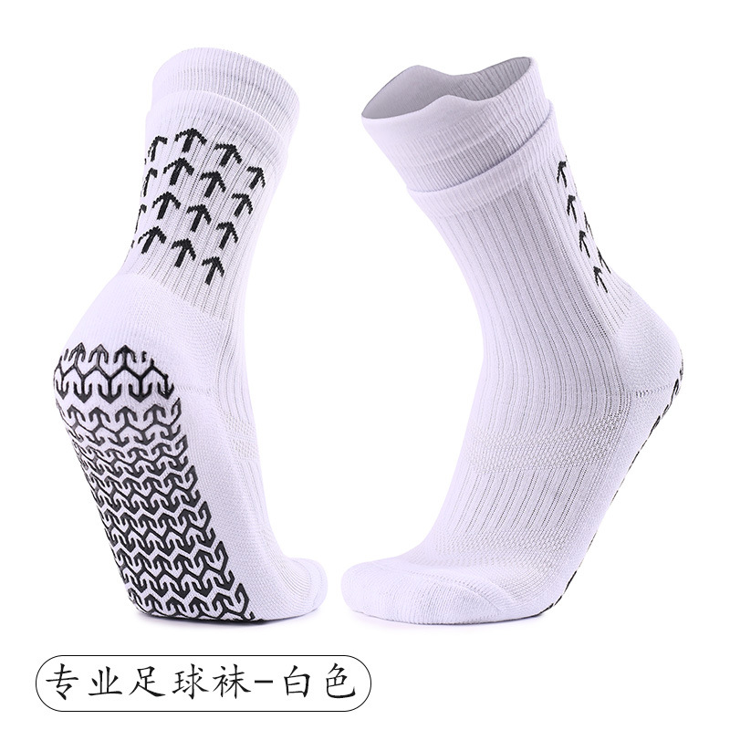 Calcetines de fútbol de goma de punto profesional transfronterizo calcetines antideslizantes de tubo medio de entrenamiento para hombres calcetines deportivos absorbentes de sudor de fondo de toalla al por mayor