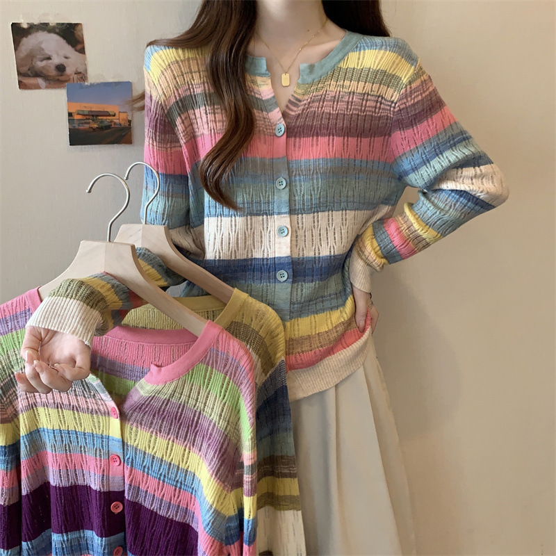 Women's Knitted Sweater Wool High Quality Cardigan Women's Top New Contrast Color Long Sleeve Tops Loose Sweater Women's 2025 Women's Knitted Sweater Wool High Quality Cardigan Women's Top New Contrast Color Long Sleeve Tops Loose Sweater Women's 2025