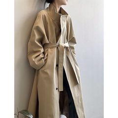 卡其色立领风衣外套女秋新款宽松长款过膝廓形大衣感时尚