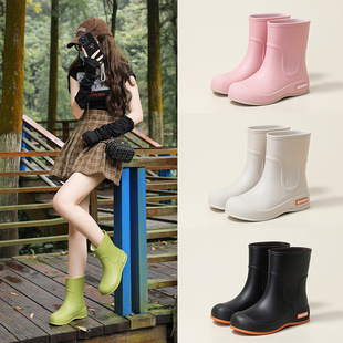 Rain boots women's short tube adult fashion rain boots fleece-lined water shoes non-slip water boots outdoor work kitchen waterproof rubber shoes