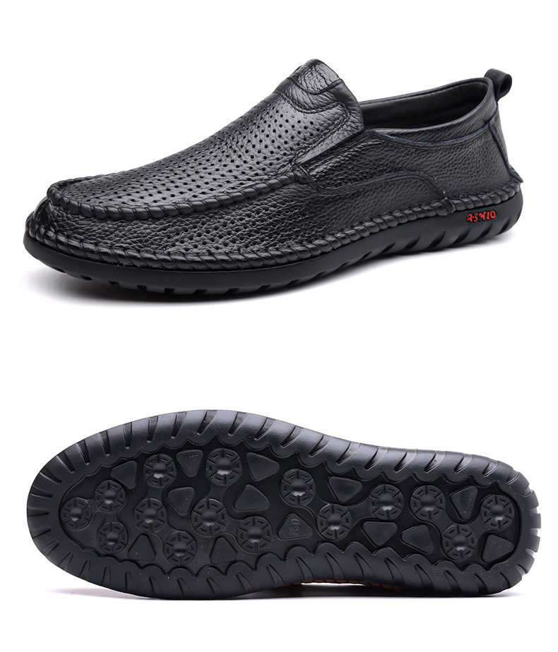 Dép sandal nam da bò thật thoáng khí lỗ rỗng, dép lê mùa hè gót thấp 1-3 cm — nâu, đen chi tiết 24