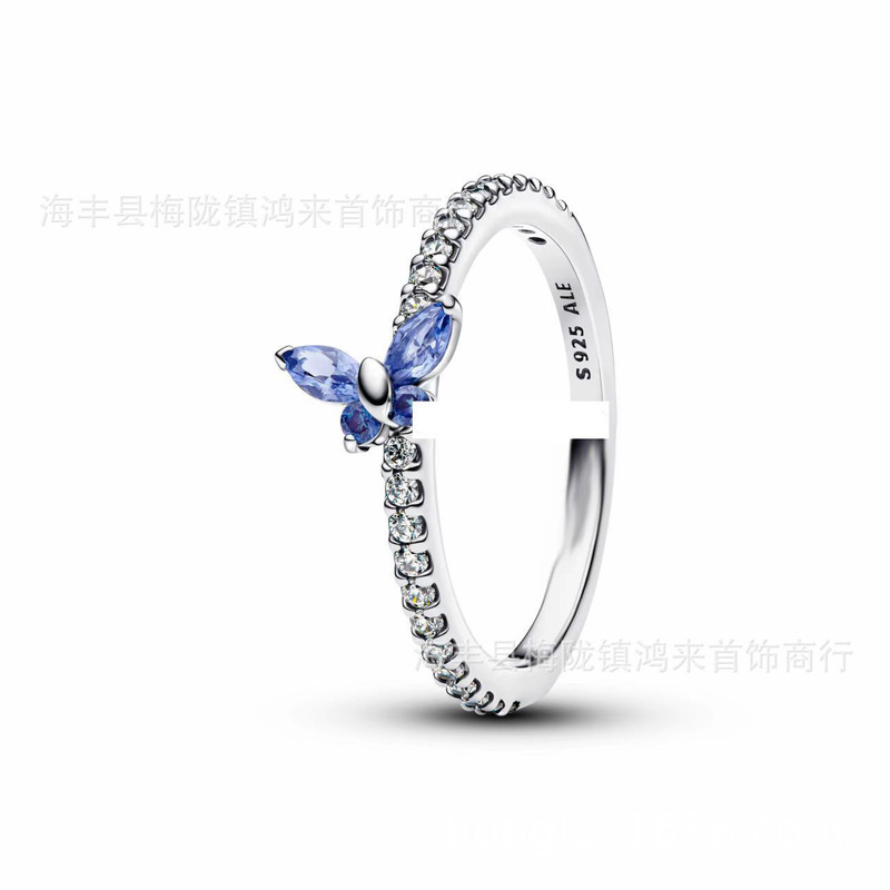 潘家白铜镀银镶钻红玫瑰花蝴蝶结简约爱心对戒卡通人物雪花系列|undefined