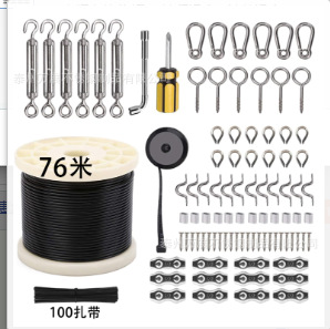 En stock de cable de acero inoxidable PVC recubierto cuerda de alambre de acero al aire libre luz colgante kit tensor de cuerda de gancho de resorte