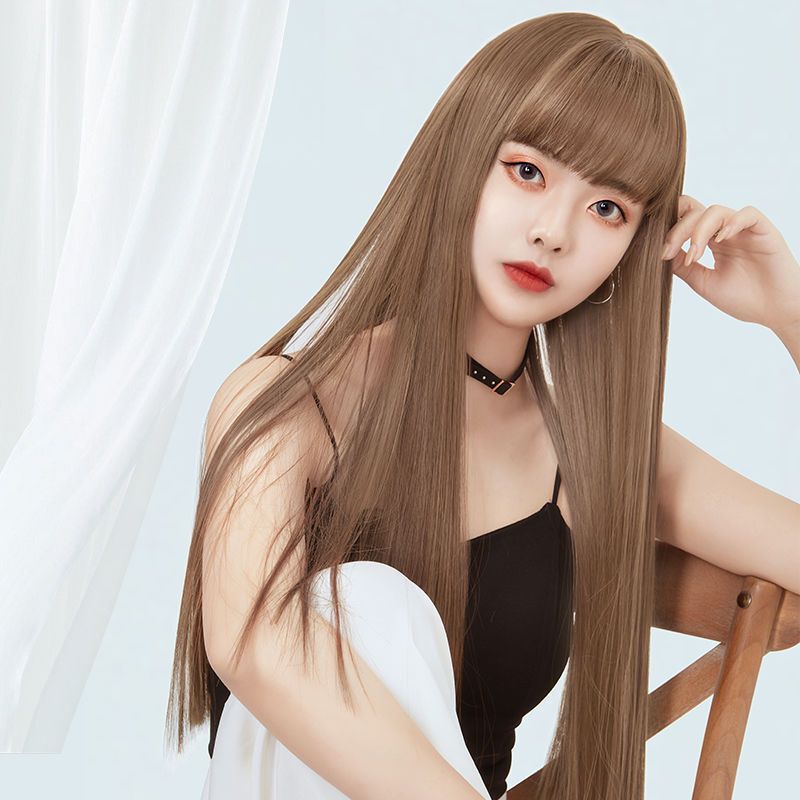 かつらの女性の長い髪の長い髪の丸い顔の髪の毛の女性の日常の自然なシミュレーションの人の髪の毛の中の長い髪の全体のカバー式|undefined