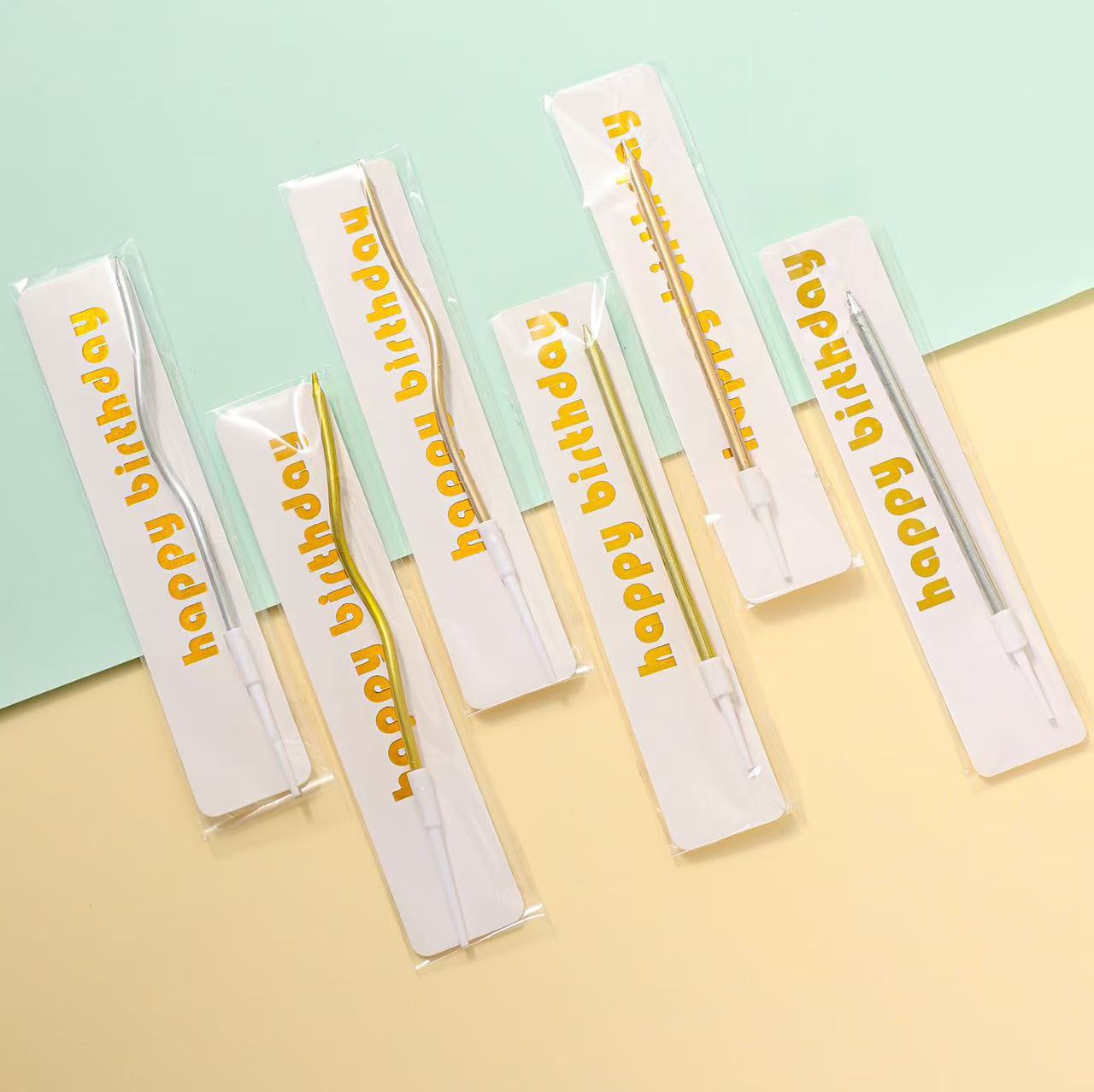 Vela, lápiz individual, cera curva, embalaje independiente, plata chapada en oro, vela curva única, decoración de pastel navideño