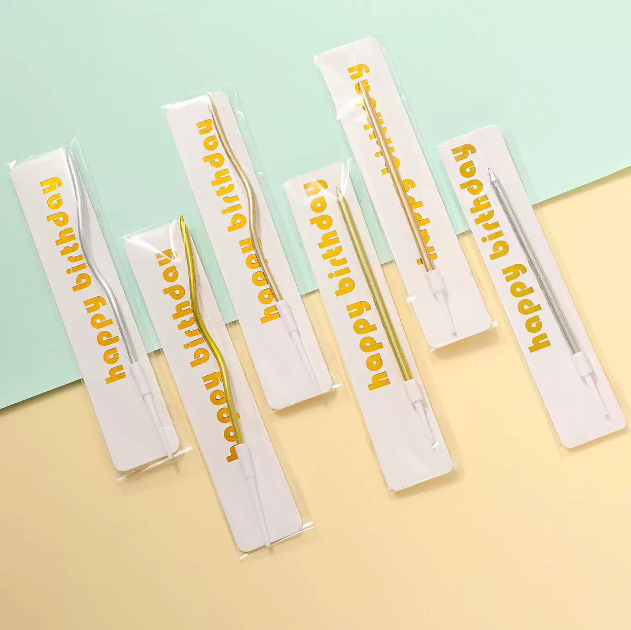 蜡烛单支铅笔弯曲蜡独立包装镀金银色单根曲线蜡烛节日蛋糕装饰