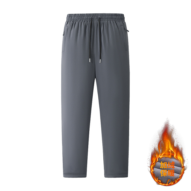 Men's Winter Cotton Pants with Fleece, Graphene, Casual, Large Size, Windproof, Thickened, Loose Fit, Knee-Protecting Pants for Middle-Aged Men
