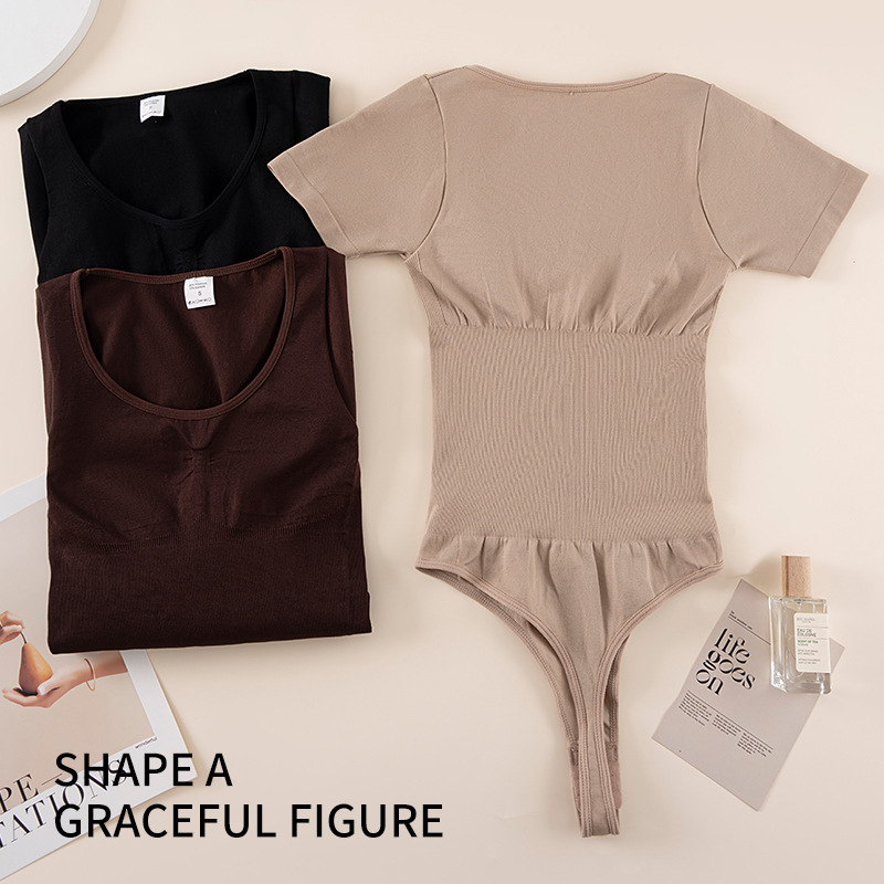 Shaping Corset Underwear, Slimming Waist Cincher, Tight-Fitting Seamless Short-Sleeved Thong Body Shaping Pants, One-Piece Body Shaper
