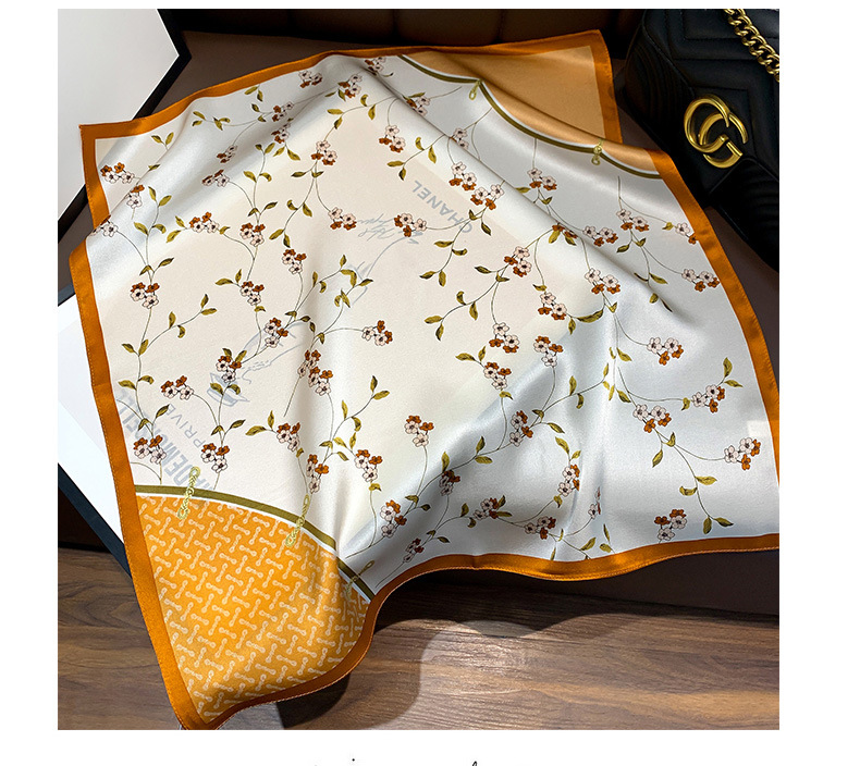 2021 Spring And Summer New Floral Print Pattern Silk Scarf Fashion Small Square Scarf display picture 3
