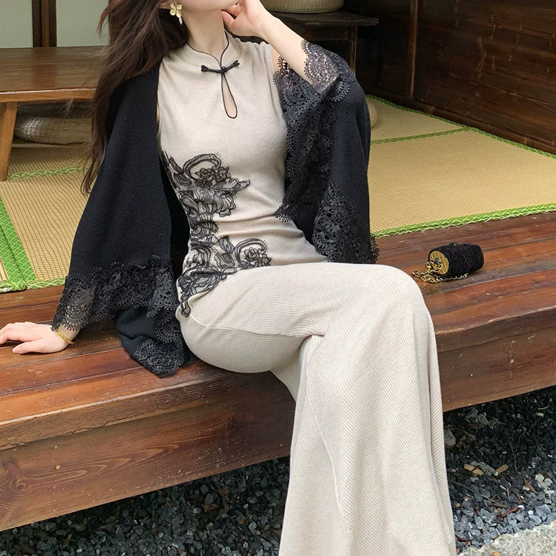 ZHOYUE复古2025初秋新中式无袖旗袍针织连衣裙长裙开衫两件套套装|undefined