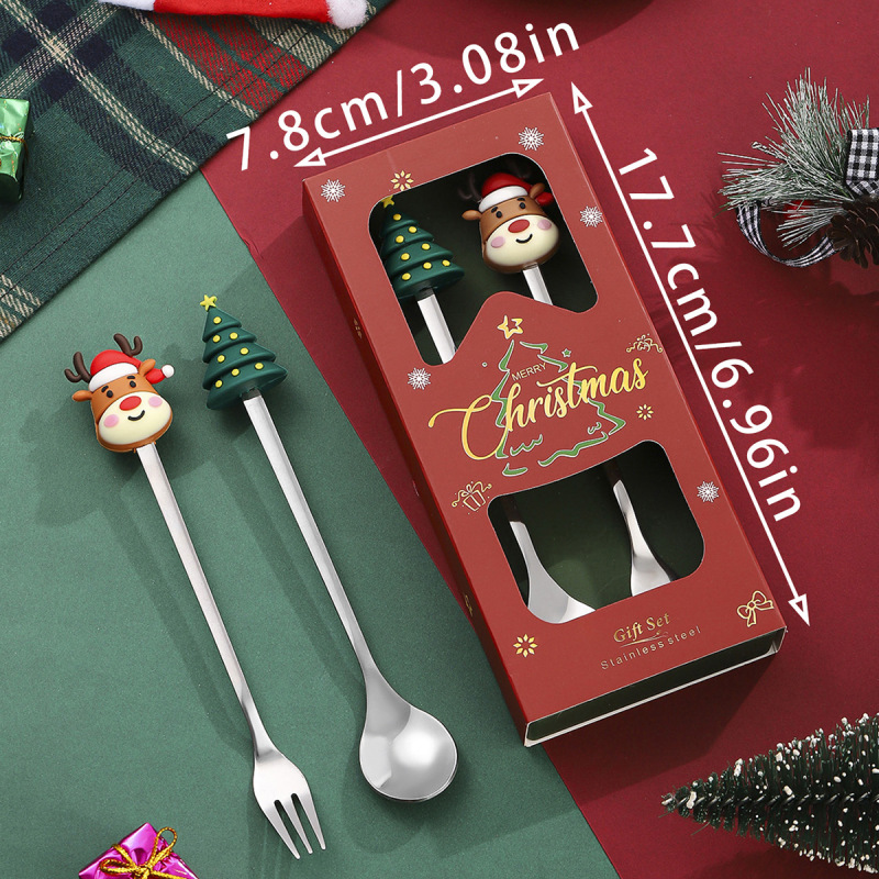 クリスマススプーンとフォーク6点セット漫画人形デザートコーヒースプーンステンレス鋼食器フルーツフォーククリスマスホリデーギフト|undefined