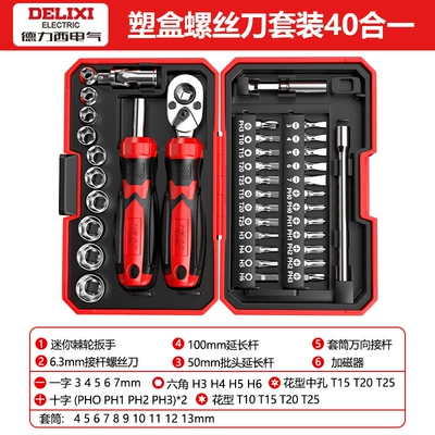 Delixi Electric Ratchet Wrench Set Bidirectional Ratchet Socket Bit Combination Repair Tool Ratchet Screwdriver (Mühərrik tənzimləmə alətləri) - 40-in-1-ratchet-screwdriver