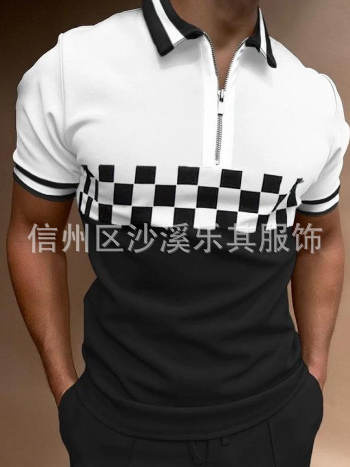 2023 Moda europea y americana Moda juvenil Camiseta de verano con cremallera de polo para hombre Soporte para pedir una pieza