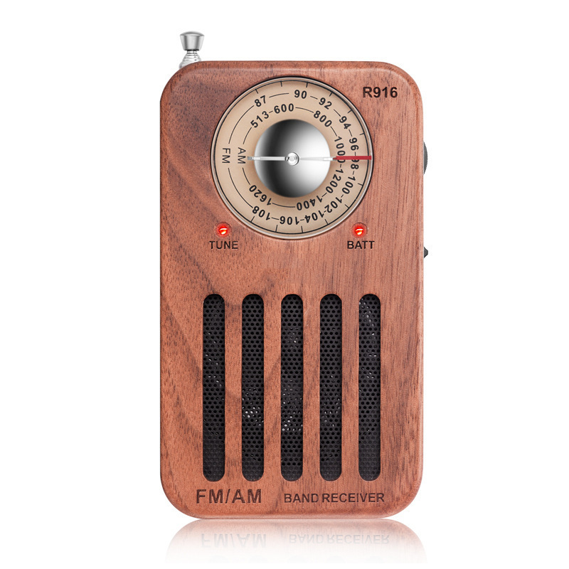 FMAM dual band radio with antenna plug-in headphone player retro wooden old man outdoor portable mini