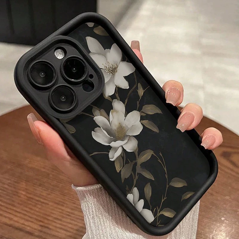 Чехол для телефона (Apple) iPhone 7–17 Pro Max, цветочный дизайн bamboo-black, тонкий защитный