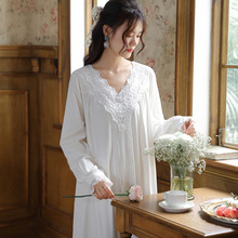 长袖睡裙女春棉宫廷风复古蕾丝公主睡衣宽松大码可外穿家居服秋冬