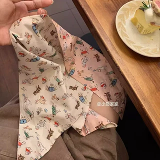 韩系可爱三角头巾田园风拍照防晒双面小狗头巾少女甜妹多巴胺发带