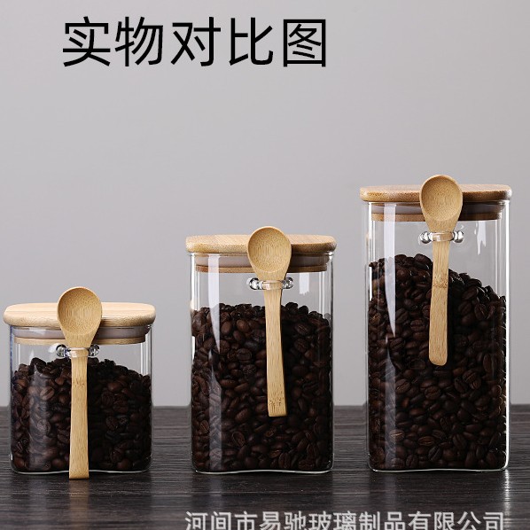 Latas de vidrio cuadradas, latas de té para el hogar, latas de cáscara de mandarina con tapa de bambú, latas de almacenamiento de alimentos a prueba de humedad con alto contenido de borosilicato