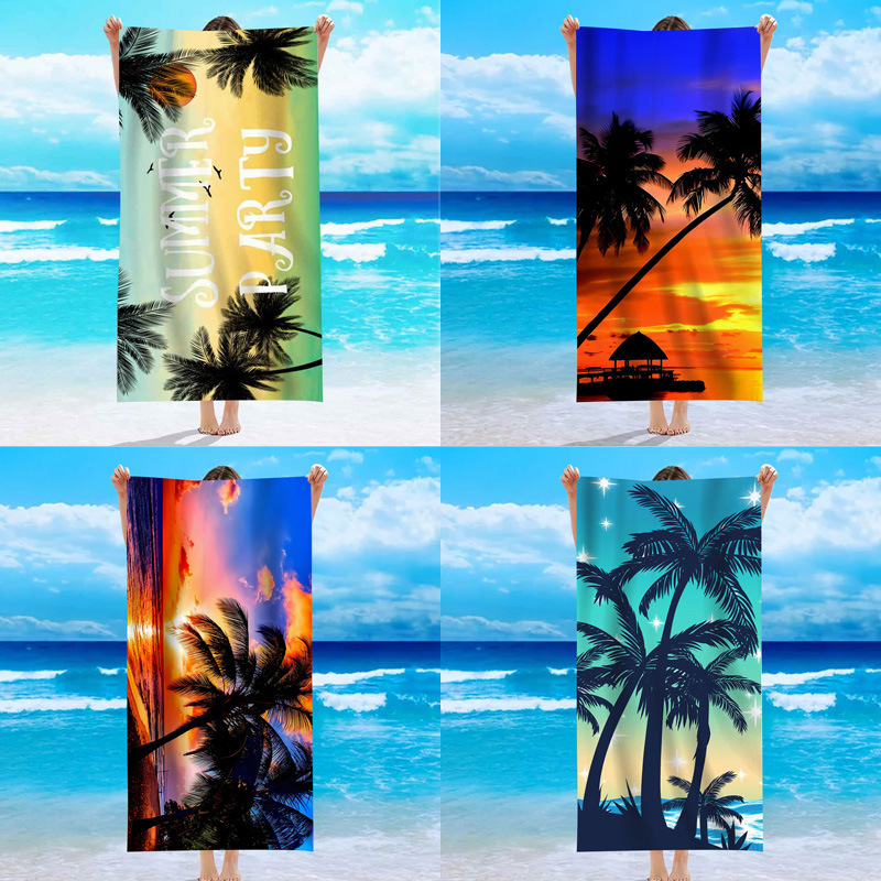 Foreign Trade One-sided Fleece Beach Towel Microfiber Beach Bath Towel Summer Palm Tree Pattern Towel Bath Towel Beach