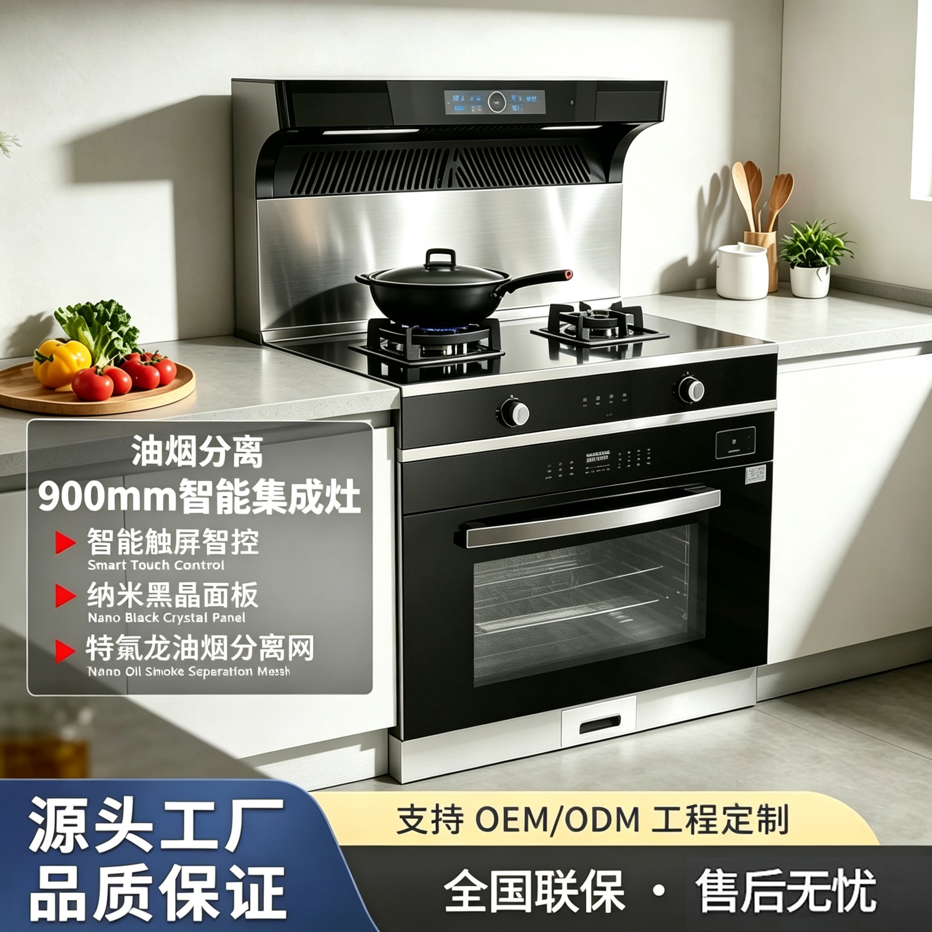 일체형 주방레인지 맞춤형 110V-220-240V 가정용 주방 스마트 레인지후드, 스팀오븐, 살균장치, 측면흡입