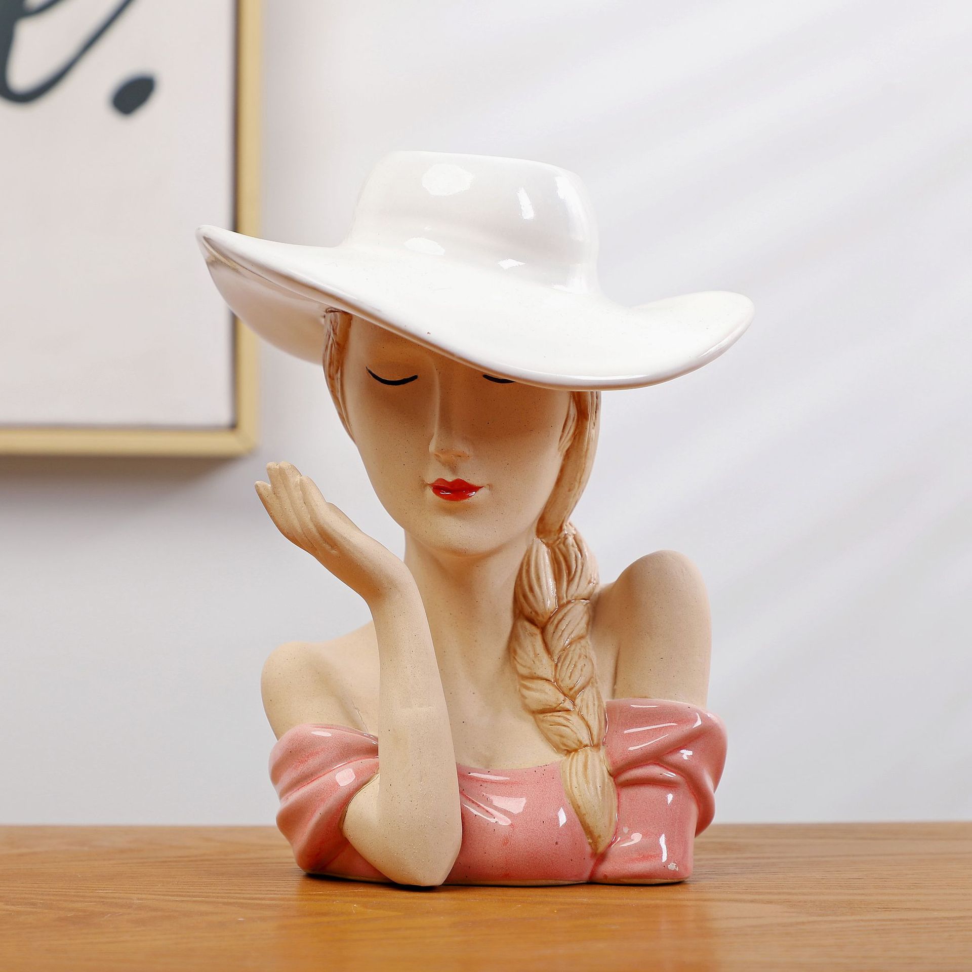 큰 챙 흰색 모자 소녀 17*17*22.5cm