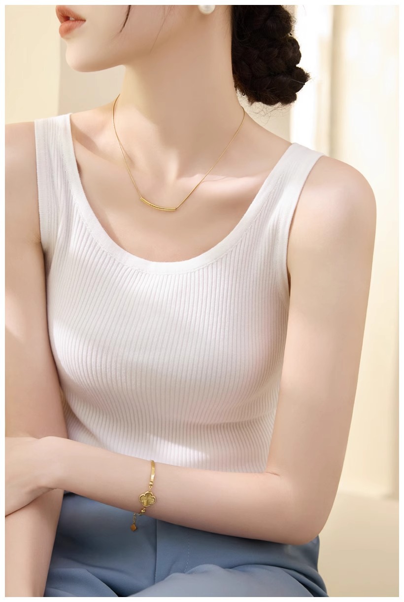 Áo hai dây dệt kim cổ tròn mặc trong mỏng mùa hè cho nữ — Màu đen chi tiết 6