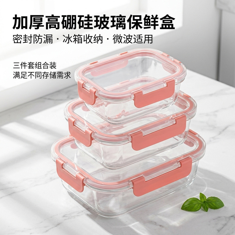 Snap-On Lid High Borosilicate Glass Lunch Box, Sealed Bento Picnic Box, Microwaveable Bento Box, Rectangular Fresh-Keeping Box Snap-On Lid High Borosilicate Glass Lunch Box, Sealed Bento Picnic Box, Microwaveable Bento Box, Rectangular Fresh-Keeping Box