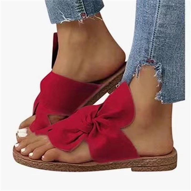 Korean-style Flat Non-slip Bowknot Women's Shoes 2025 Summer New Versatile Beach Sandals For Outdoor Wear_vogvips.com