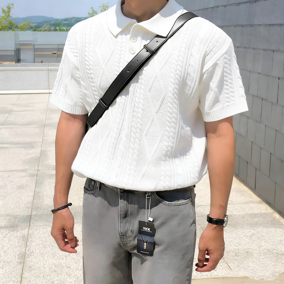 Polo camiseta camiseta de punto camiseta de manga corta camiseta de hombre estereoscópico torsión flor vieja viento de verano fábrica transfronteriza al por mayor