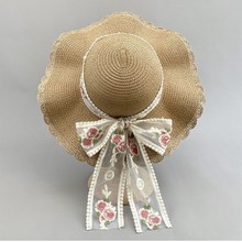 蕾丝亲子可折叠女童女款草帽海边太阳帽防晒帽夏凉帽遮阳帽帽子