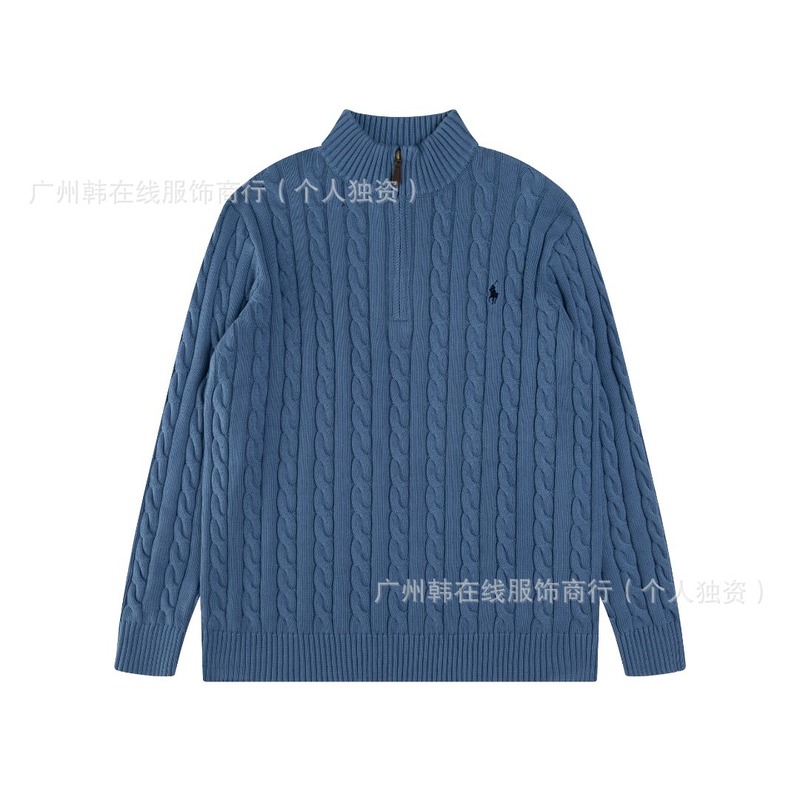 25跨境RL小马十五色经典小标刺绣logo高领套头半拉链针织绞花毛衣|undefined