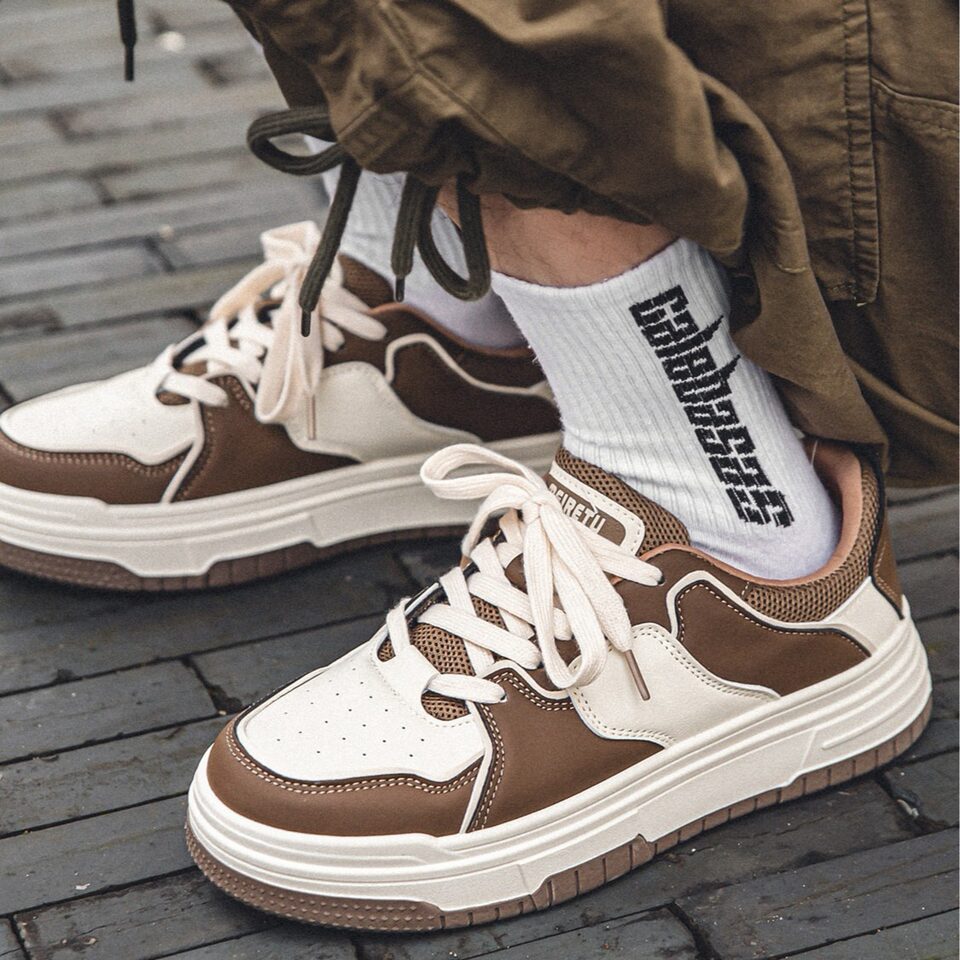 Giày thể thao nam sneaker cổ thấp đế bằng kiểu Mỹ thời trang — K88 m màu nâu, K88 m màu đen
