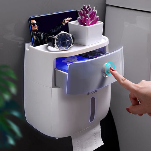 Bathroom tissue box multi-functional paper towel holder toilet punch-free wall-mounted double-layer storage waterproof rack paper roll holder