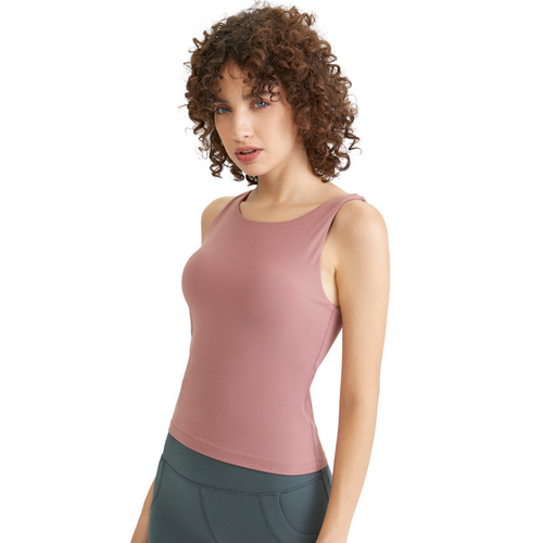 New U-neck sleeveless fitness yoga top for women solid color backless tight sports body top with chest pad