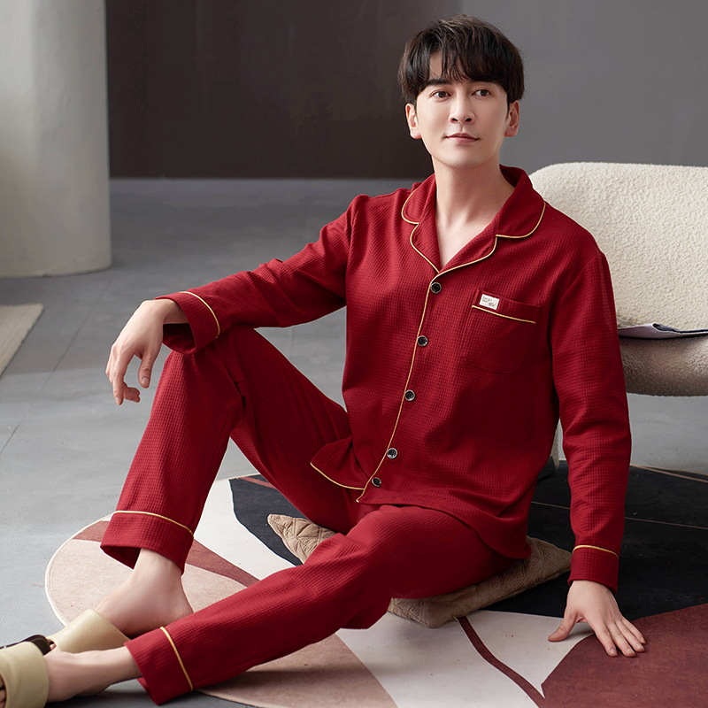 Pijamas hombres primavera y otoño algodón manga larga rojo brillante año animal algodón fino otoño primavera y verano ropa para el hogar