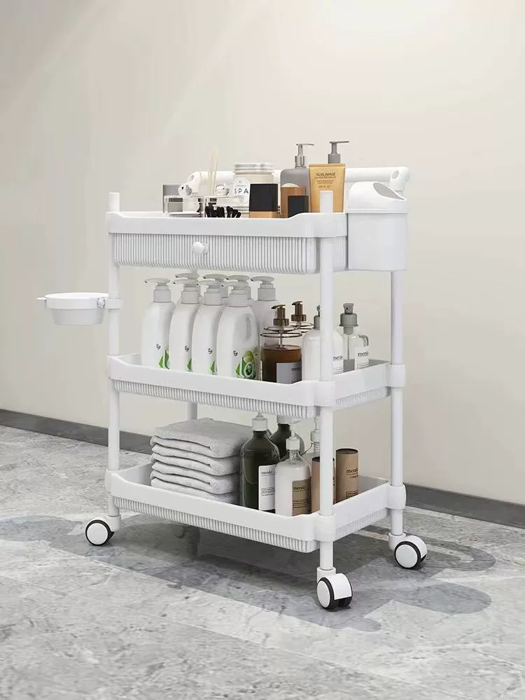 Специальная высококачественная тележка для инструментов с ручным управлением, многофункциональная тележка для салона красоты, пластическая хирургия ресниц, бежево-белая тележка, стеллаж для хранения