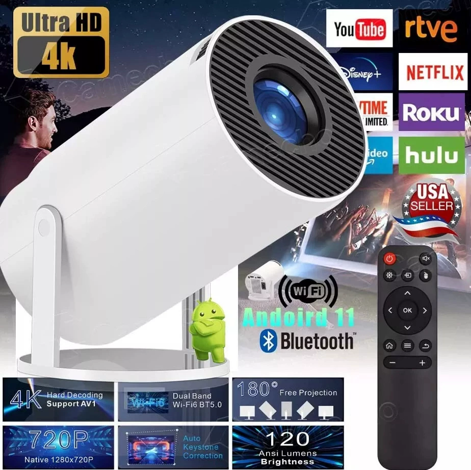 Портативный проектор HY300 H713, умный 720P, Android 11 опция, компактный 13,5×12×21,2 см