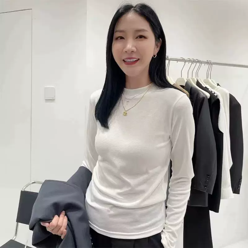 严选老板娘打底衫女秋冬款加绒加厚婴儿绒长袖内搭保暖小立领上衣