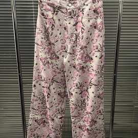 小众设计潮牌粉色花朵牛仔裤休闲裤