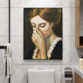 浴室趣味女士古典绘画海报厂家批发来图打印油画布跨境电商速卖通