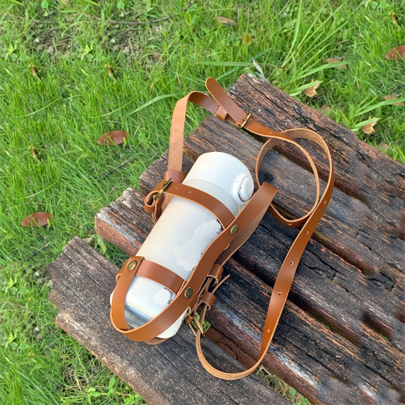 Simple Adjustable Milk Cup with Glass Water Cup Cover Thermos Cup Crossbody PU Cup Cover