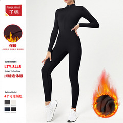 跨境裸感紧身加绒秋冬连体瑜伽服保暖连体衣跑步健身服8445