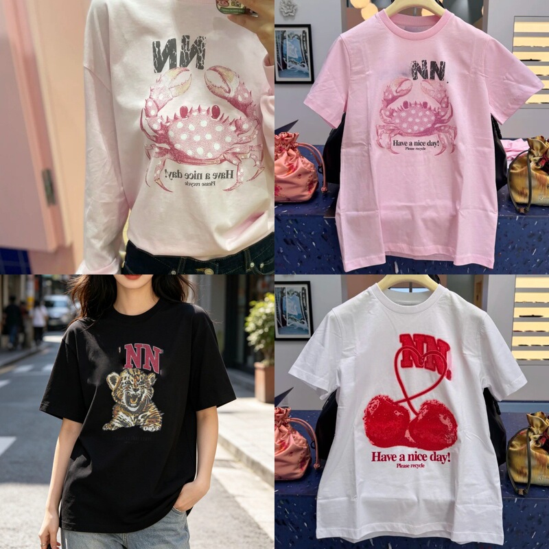 Heavy-Duty Beaded Embroidery 26 New Styles Crab Cherry Tiger Pattern Pure Cotton Short-Sleeve T-Shirt Pure Cotton Casual Versatile Top Heavy-Duty Beaded Embroidery 26 New Styles Crab Cherry Tiger Pattern Pure Cotton Short-Sleeve T-Shirt Pure Cotton Casual Versatile Top
