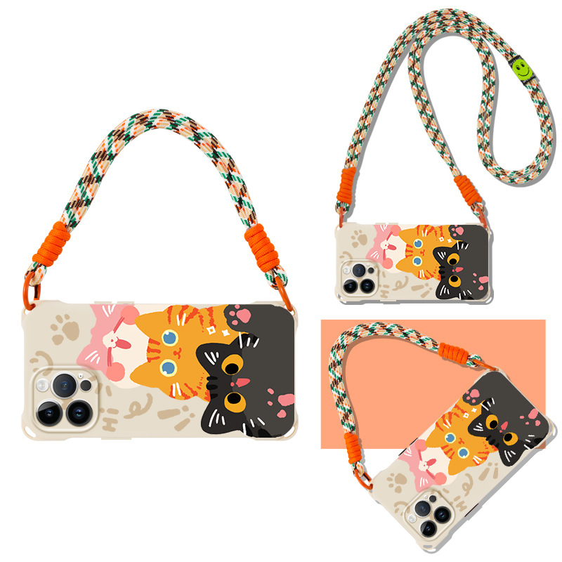 三只猫猫新款苹果16promax手机壳13适用IP15四角开孔挂绳安卓系列