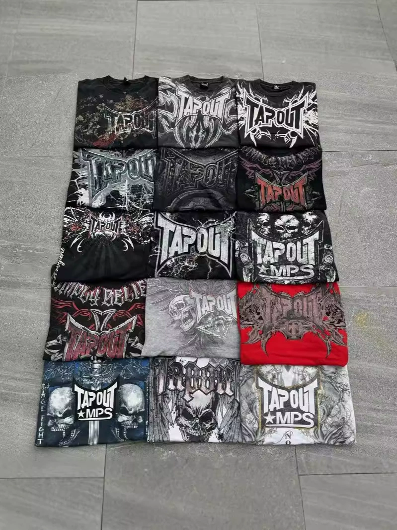 Кросс-бордер Gothic футболка европейский и американский ретро стиль Tapout MPS рисунок футболка мужская Y2K черная футболка